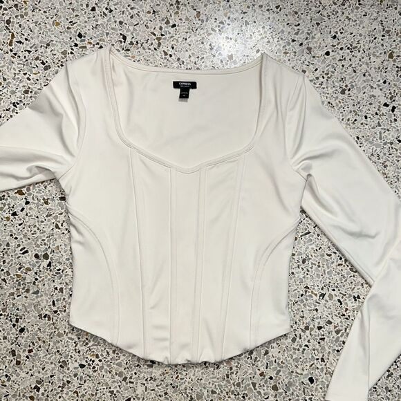 Express ivory compression body contour corset long sleeve top xs - Picture 4 of 8